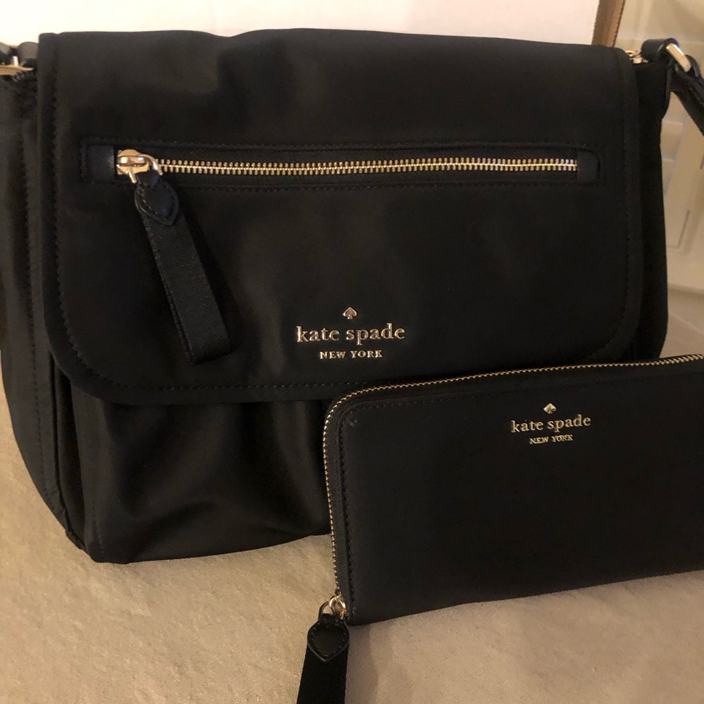 Black Kate Spade Nylon Crossbody and Matching Wallet